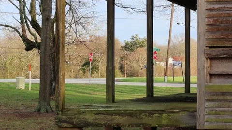 Background of Old Abandoned School House Porch Stock Footage 58696226