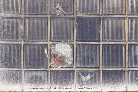 Background of old broken square windows, glass tiles Stock Photos