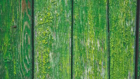 Background, old green paint texture on wooden planks Stock Photos