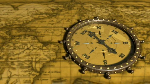 Background With Old Map and Compass - Compass 01 (HD) Stock Footage 732377
