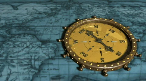 Background With Old Map and Compass - Compass 02 (HD) Video stock 732714