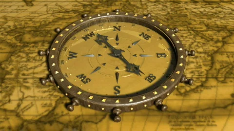Background With Old Map and Compass - Compass 03 (HD) Stock Footage 732980