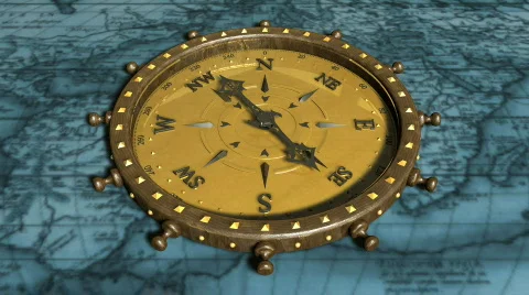 Background With Old Map and Compass - Compass 04 (HD) Stock Footage 733314