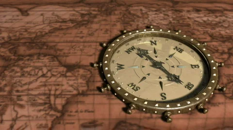 Background With Old Map and Compass - Compass 09 (HD) Stock Footage 738299