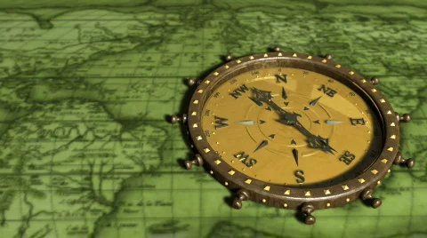 Background With Old Map and Compass - Compass 10 (HD) Stock Footage 738564