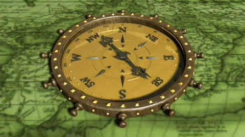 Background With Old Map and Compass - Compass 12 (HD) Stock Footage 740176