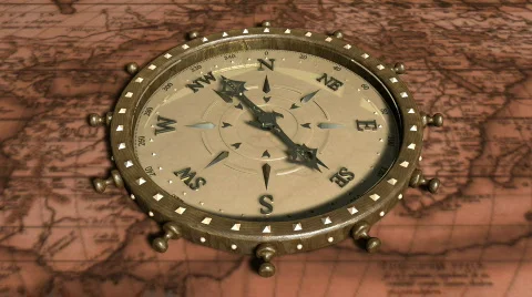 Background With Old Map and Compass - Compass 11 (HD) Stock Footage 740225