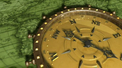 Background With Old Map and Compass - Compass 14 (HD) Stock Footage 747332