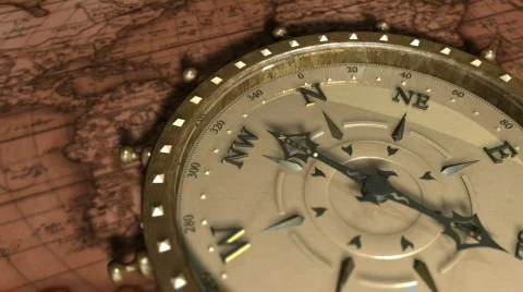 Background With Old Map and Compass - Compass 13 (HD) Stock Footage 747492