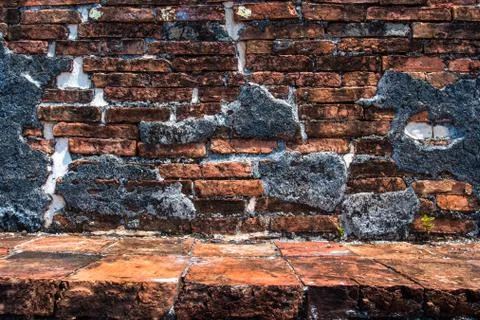 Background of old red brick wall pattern texture Stockfoto's