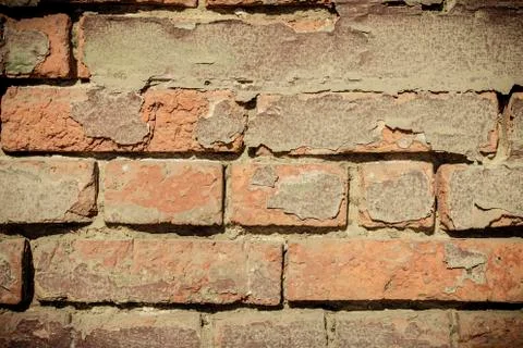Background of old red brick wall pattern texture. Stock Photos