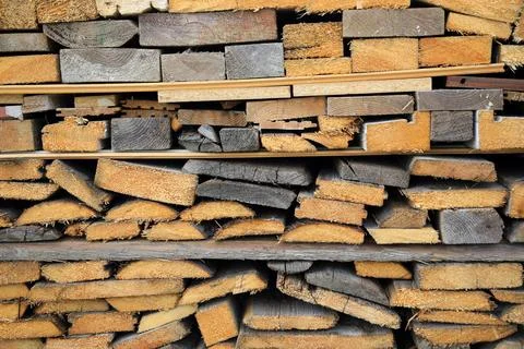 Background of old sawn different shapes boards Stock Photos