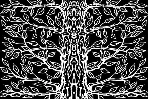 Background from old tree. Black background white tree. Vector illustration. Stock Illustration