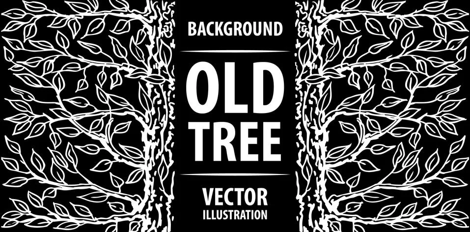 Background from an old tree. Black background and white letters. Vector Stock Illustration
