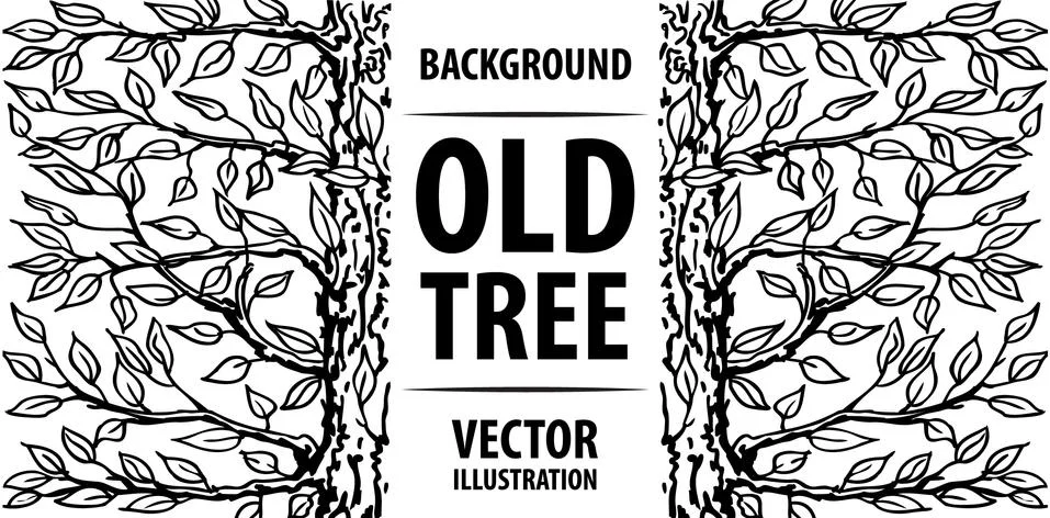 Background from an old tree. White background and black letters. Vector Stock Illustration