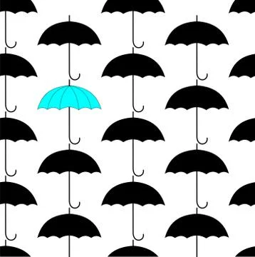 Background of one blue and many black umbrellas seamless pattern Stock Illustration