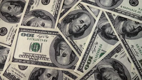 Background with One Hundred Dollar Bills on a Rotating Platform. Stock Footage 140614182