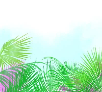 Background or Header of Tropical Leaves and Flowers Stock Illustration
