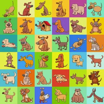 Background or pattern design with cartoon dog characters Cartoon illustrat... Foto stock