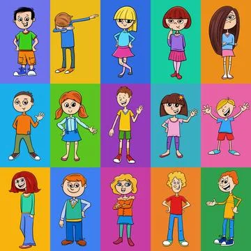 Background or pattern design with cartoon children characters Cartoon illu... Foto stock