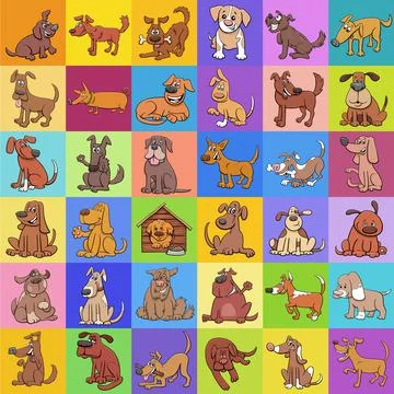 Background or pattern design with comic dog characters 스톡 일러스트