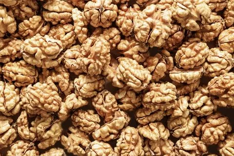 Background or pattern of walnuts without shells. Stock Photos