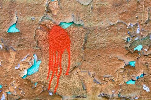 Background or texture cracked and peeling sprayed paint wall Stock Photos