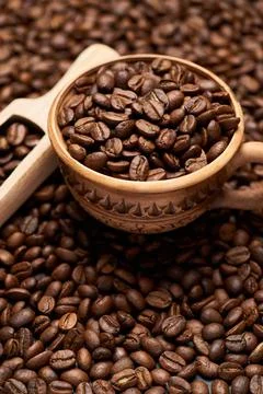 Background or texture made of roasted brown coffee beans Stock Photos