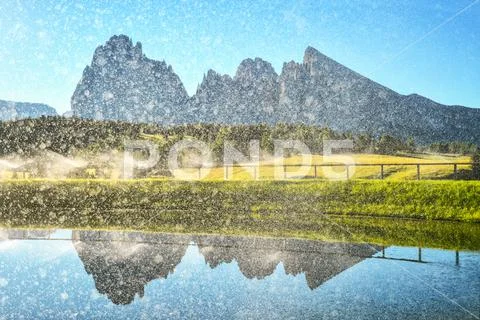 Background or wallpaper - Water drops in air in landscape Saiser Alm ...