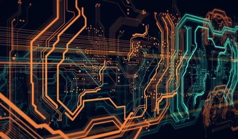 Background  orange digital  integrated  network technology Stock Illustration