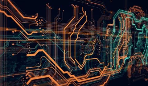 Background  orange digital  integrated  network technology Stock Illustration