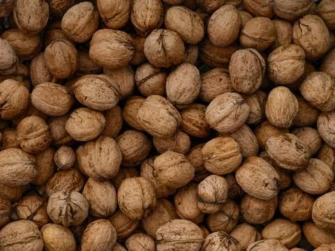 Background of organic walnuts. Stock Photos