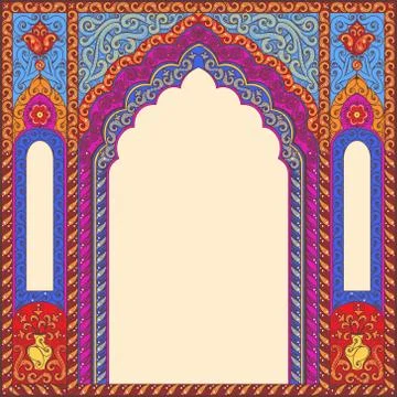 Background ornamented oriental patterned image in the form of an arch. Stock Illustration