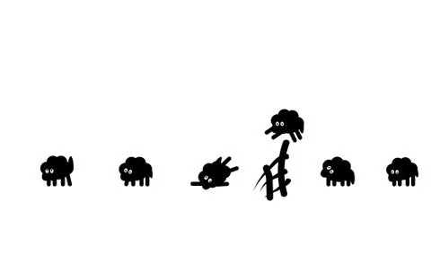 Background painstakingly counting young sheep jumping over the fence. Vector Stock Illustration