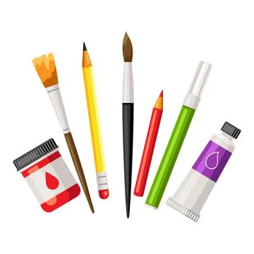 Background with painter tools and materials. Art supplies for creativity. Stock Illustration