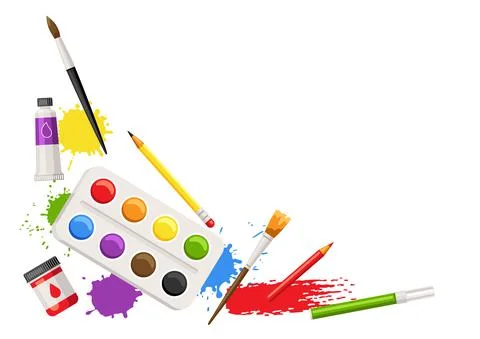 Background with painter tools and materials. Art supplies for creativity. Stock Illustration