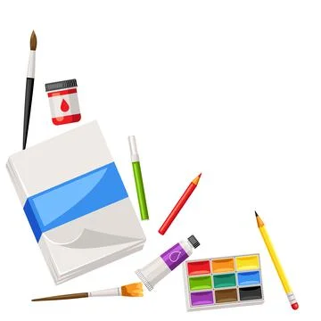 Background with painter tools and materials. Art supplies for creativity. Stock Illustration