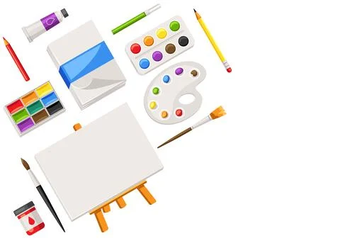 Background with painter tools and materials. Art supplies for creativity. Stock Illustration
