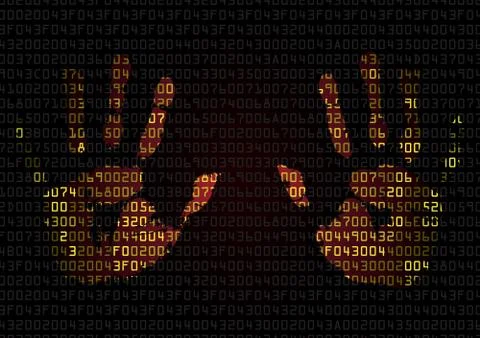 Background with palmprints and hexadecimal code Stock Illustration