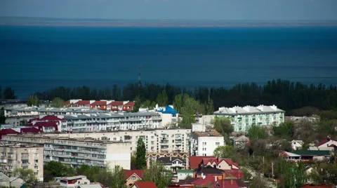 Background panorama of the city rooftops towards the sea Stock Footage 50373890