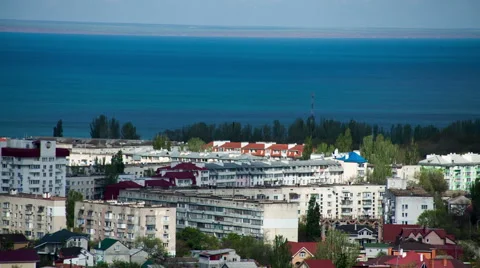 Background panorama of the city rooftops towards the sea Stock Footage 50373959