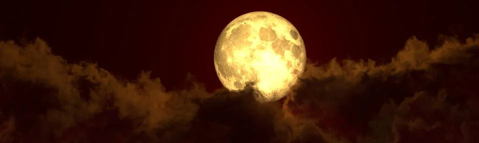 Background - panoramic big clouds and moon - nature 3D rendering Stock Illustration