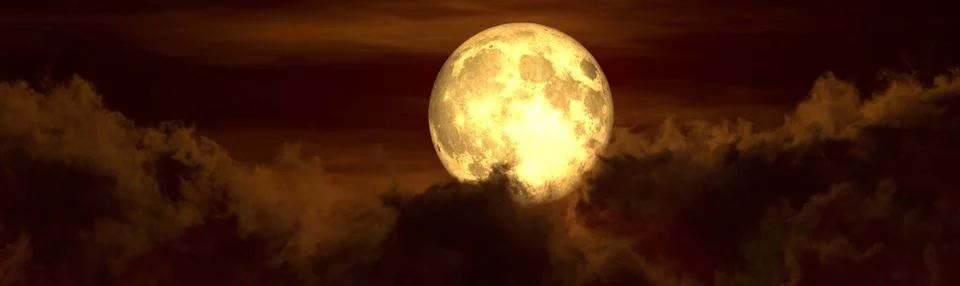 Background - panoramic large cumulus clouds and moon - concept Stock Illustration