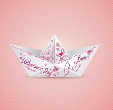 Background with paper boat Stock Illustration