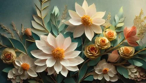 Background, paper cut, abstract, minimalism, aesthetic, pastel colors, flowers Foto stock