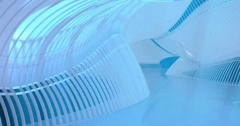 Background with parametric architectural curved corridor in blue tones Stock Illustration