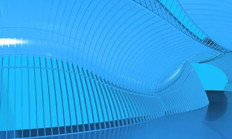 Background with parametric architectural curved corridor in blue tones Stock Illustration