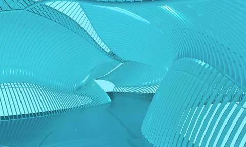 Background with parametric architectural curved corridor in green tones Ilustración de archivo