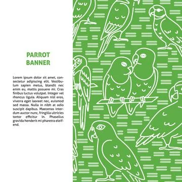 Background with parrot icons in line style and place for text Stock Illustration