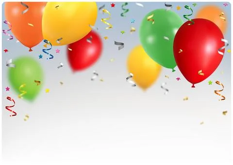 Background with Party Balloons and Falling Confetti Stock Illustration